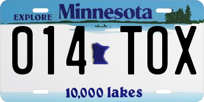 MN license plate 014TOX