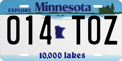MN license plate 014TOZ
