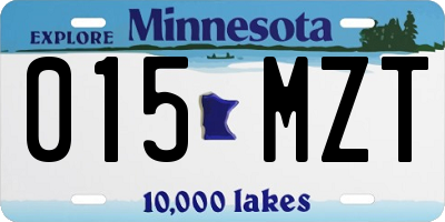 MN license plate 015MZT