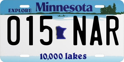 MN license plate 015NAR