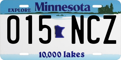 MN license plate 015NCZ