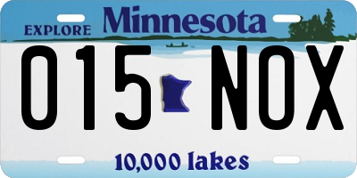 MN license plate 015NOX