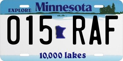 MN license plate 015RAF