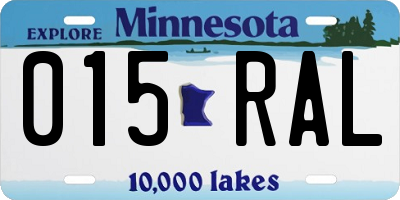 MN license plate 015RAL