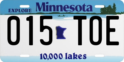 MN license plate 015TOE