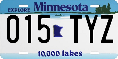 MN license plate 015TYZ