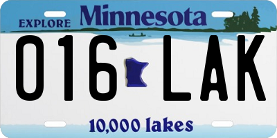 MN license plate 016LAK