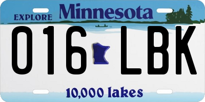 MN license plate 016LBK