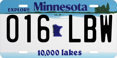 MN license plate 016LBW
