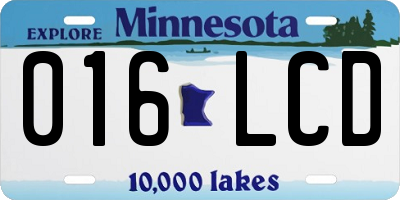 MN license plate 016LCD