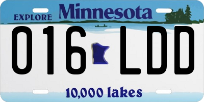 MN license plate 016LDD