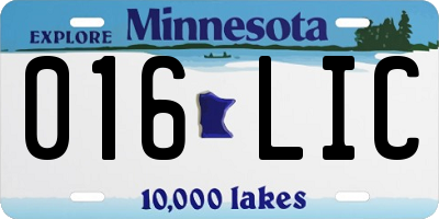 MN license plate 016LIC