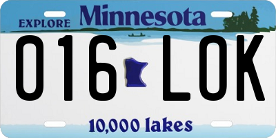 MN license plate 016LOK