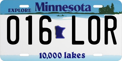 MN license plate 016LOR