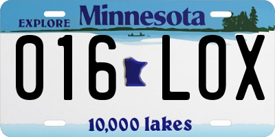 MN license plate 016LOX