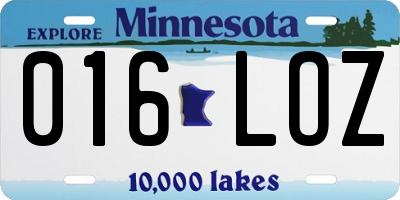 MN license plate 016LOZ