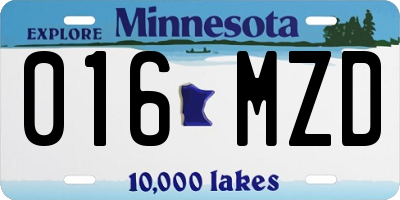 MN license plate 016MZD