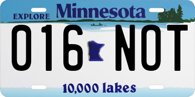 MN license plate 016NOT