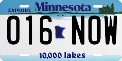 MN license plate 016NOW