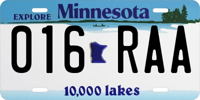 MN license plate 016RAA