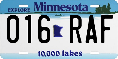 MN license plate 016RAF