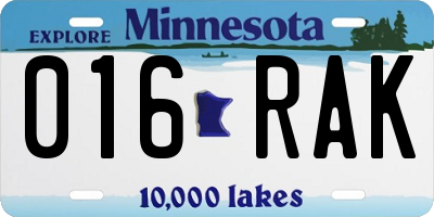 MN license plate 016RAK
