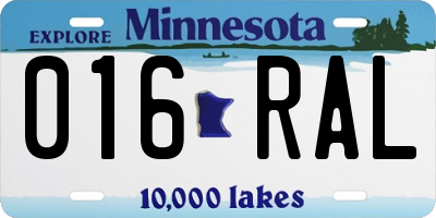 MN license plate 016RAL