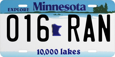 MN license plate 016RAN