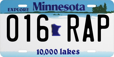 MN license plate 016RAP