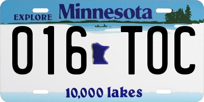 MN license plate 016TOC