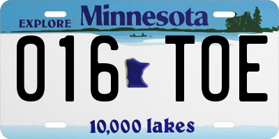 MN license plate 016TOE