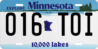MN license plate 016TOI