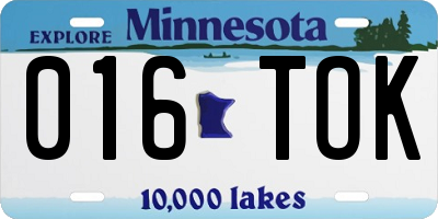 MN license plate 016TOK