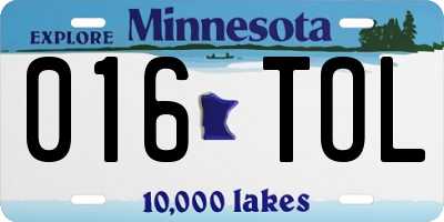 MN license plate 016TOL