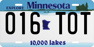 MN license plate 016TOT