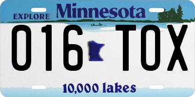 MN license plate 016TOX