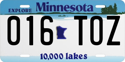 MN license plate 016TOZ