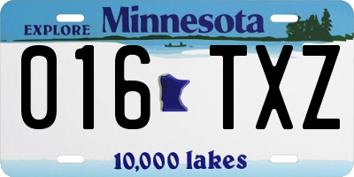MN license plate 016TXZ