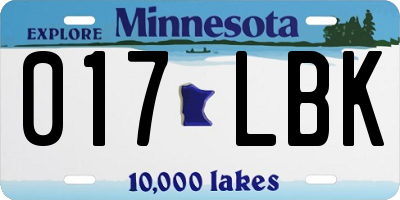 MN license plate 017LBK