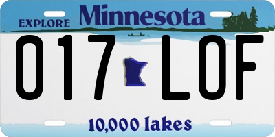 MN license plate 017LOF