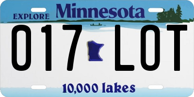 MN license plate 017LOT