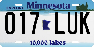 MN license plate 017LUK
