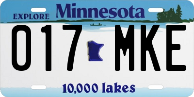 MN license plate 017MKE