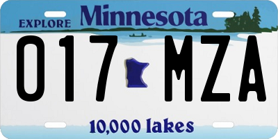 MN license plate 017MZA