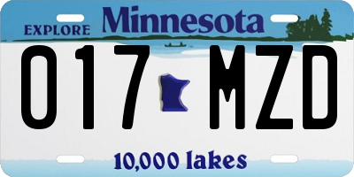 MN license plate 017MZD