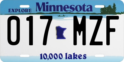 MN license plate 017MZF