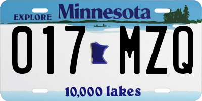MN license plate 017MZQ