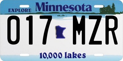 MN license plate 017MZR