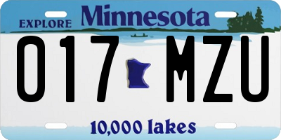 MN license plate 017MZU