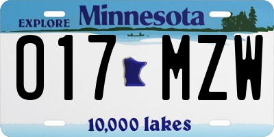 MN license plate 017MZW